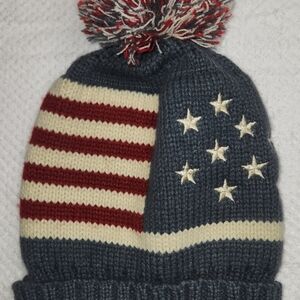 American Flag Patriotic Knit Pom Pom Beanie Hat